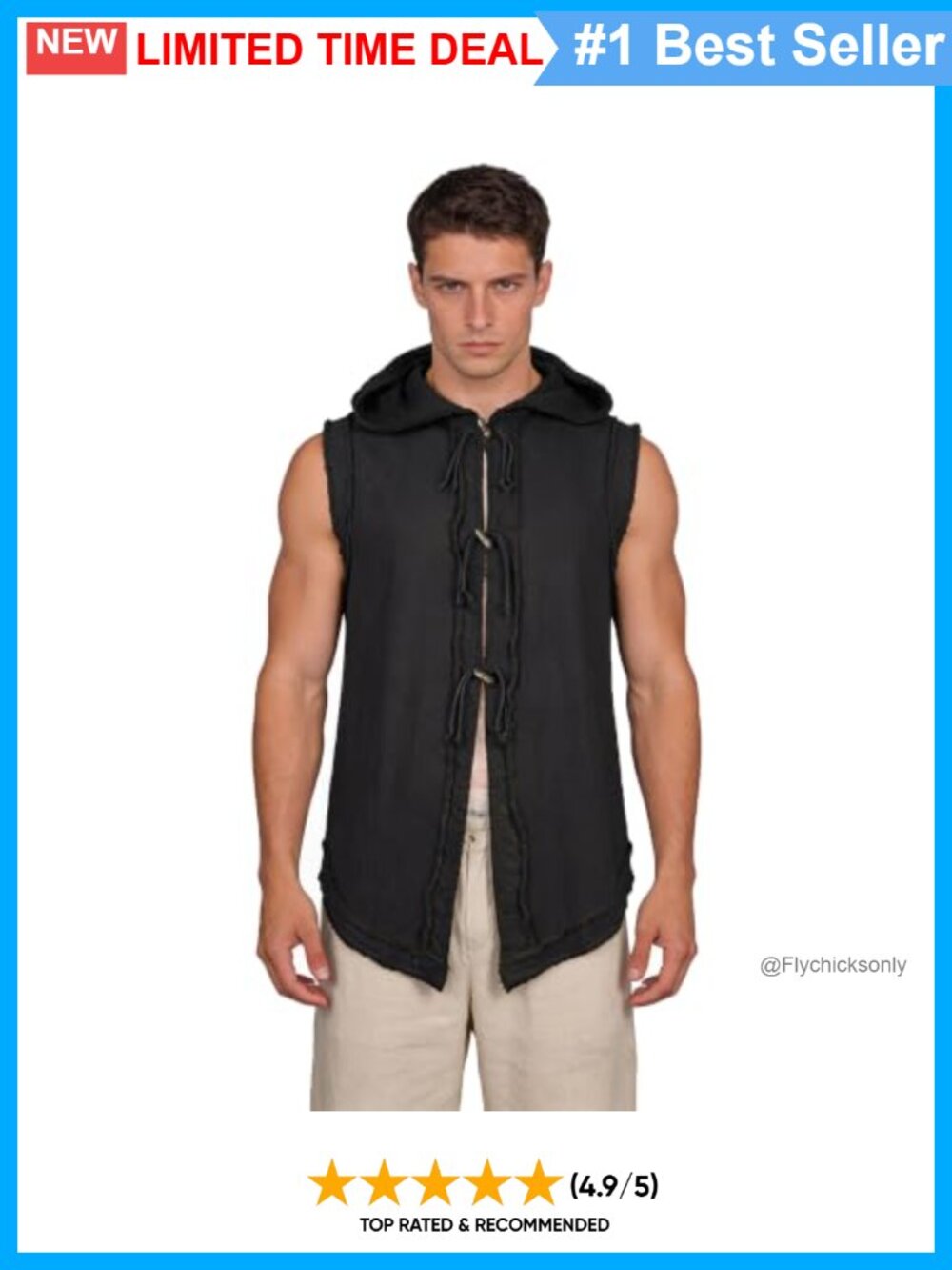 Men's Hooded Sleeveless 100% Cotton Medieval Viking Tunic Vest LARP